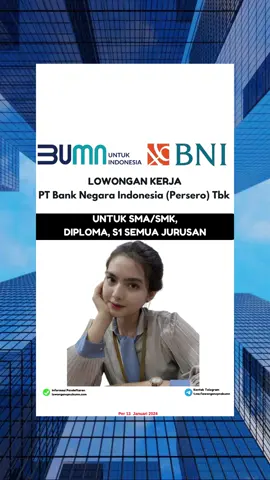 Lowongan Kerja PT Bank Negara Indonesia (Persero) Tbk (Info Terbaru 21 Januari 2024)  #lowongan #lowongancpnsbumn #fypシ゚viral #reels #langit #bankbni #lokersurabaya
