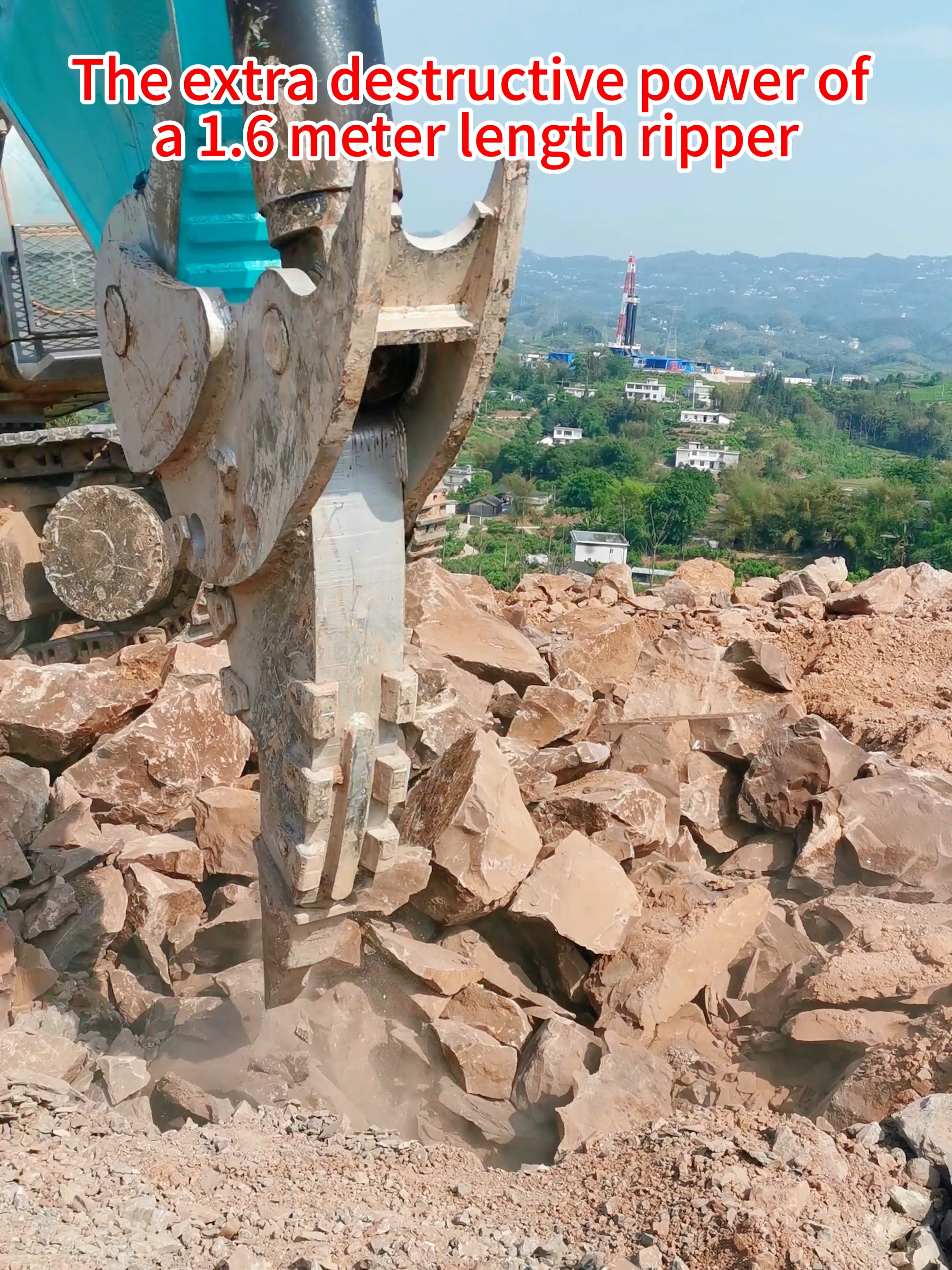 The extra destructive power of a 1.6 meter length.#excavator #rockboom #excavation