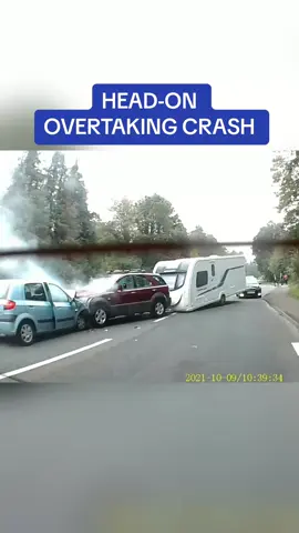 The shocking moment an off-duty police officer causes a devastating head-on crash that put a husband and wife in hospital, while attempting to overtake. #crash #carcrash #Wales #fyp #news #traffic #carcrashuk #caravan #driving #drivingtips #shocking #baddriver #baddriving 