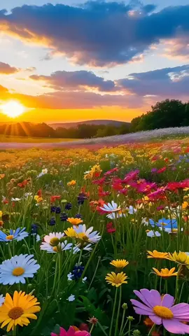 The lovely and romantic sunset in the sea of flowers must be shared with you.# Healing Landscape # Flower Sea # Sunset