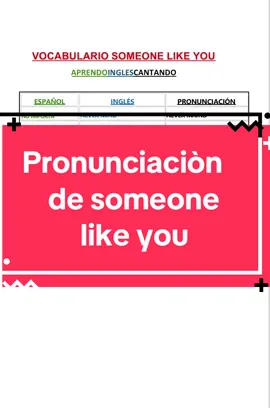 Pronunciaciòn de someone like you  1.	#AprendeInglésConAdele 	2.	#PronunciaciónConAdele 	3.	#SomeoneLikeYouEnglish 	4.	#InglésMusical 	5.	#CantaYAprendeInglés 	6.	#EnglishSingingLessons 	7.	#AdelePronunciation 	8.	#MelodicEnglishLearning 	9.	#InglésConCanciones 	10.	#CantaComoAdele 	11.	#EnglishThroughMusic 	12.	#AdeleEnglishClass 	13.	#PronunciaInglésConMúsica 	14.	#AprendeInglésCantando 	15.	#MusicalEnglishPronunciation 	16.	#VocalEnglish 	17.	#CancionesParaAprenderInglés 	18.	#AdeleEnglishPronunciation 	19.	#InglésMelódico 	20.	#SingAndLearnEnglish