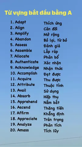 Từ vựng nâng cao bắt đầu bằng A #nguyencamvan900 #tienganhchonguoimatgoc #toeic2024 #tienganhchonguoimoibatdau #anhvan #tienganh #xuhuongtiktok #toeictest #tienganhmoingay #LearnOnTikTok #tuvungtoeic #anhvangiaotiep #tuvung #vocabulary #hoctienganh 