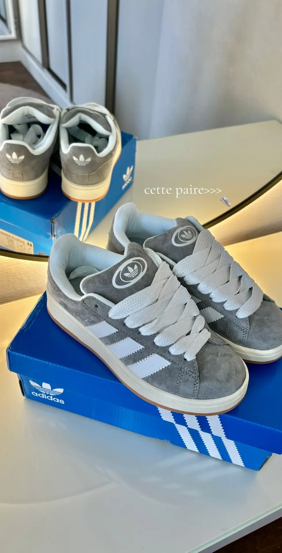 Allez prendre vos paires chez @ @🟣 ℜ𝔲𝔰𝔨 𝔰𝔥𝔬𝔭 c’est les meilleurs niveau qualité prix et -10% en venant de ma part #sneaker #campus #gris 