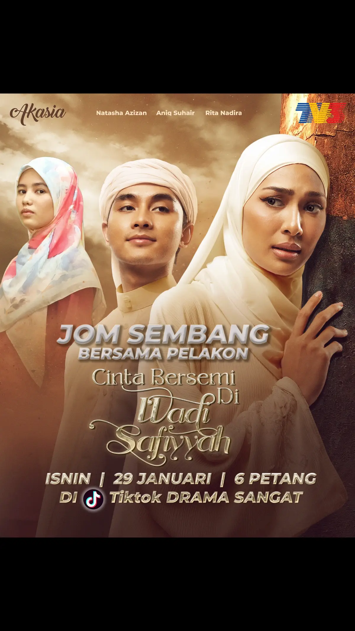 Fuh!!! Ini peluang terbaik korang gaes bersembang bersama barisan pelakon utama Cinta Bersemi Di Wadi Safiyyah @ritanadira_ @aniqshr & @ntshaazizan pukul 6petang ni kat TIKTOK DRAMA SANGAT. 😍😘 Psss dan jnilah masanya untuk korang date juga dengan Syeera yang tengah makan hati & kesepian tu.. 😜 ▶️ #CintaBersemiDiWadiSafiyyah -> Isnin - Jumaat -> 7 malam di TV3! #CintaBersemiDiWadiSafiyyah #DramaSangat #TV3Malaysia 