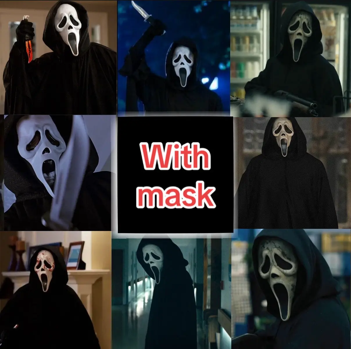 #scream #scream2 #scream3 #scream4 #scream5 #scream6 #ghostface #billyloomis #jill #stu #foryoupage #horror #mask #withoutmask #withmask #or #killers #fyp #foryou