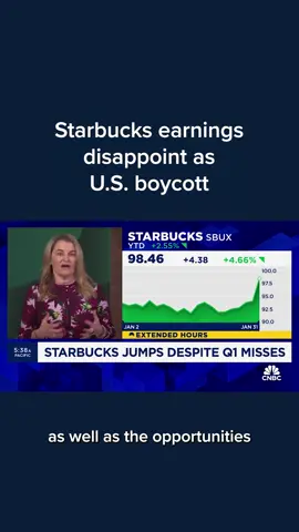 Starbucks CFO Rachel Ruggeri discusses the coffee chain’s quarterly earnings results, which missed Wall Street’s expectations as both domestic and international sales fell short of estimates. CEO Laxman Narasimhan said the chain faced “headwinds,” including a U.S. boycott and a more cautious Chinese consumer. Find the full details at the link in bio.
