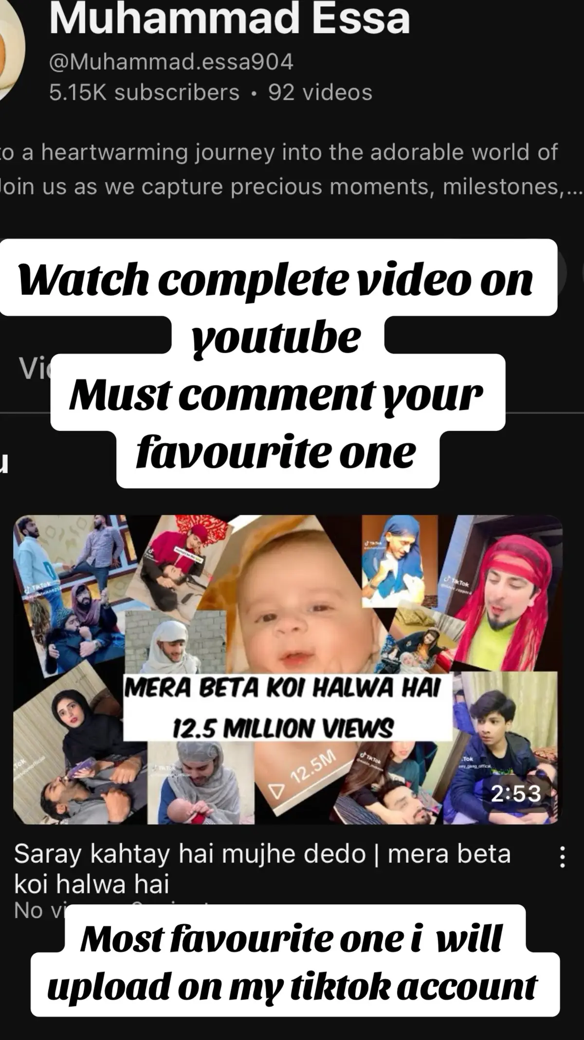 Watch complete video on youtube 🤣🤣 must comment your favourite one, the best one i will upload on my tiktok account🫣🫣#merabetakoihalwahai #halwahai #saraykahtaymujhededo #mazakhaikya 