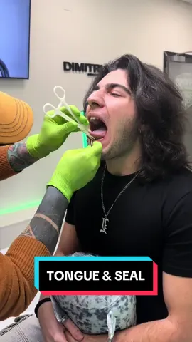 TONGUE PIERCING - & a different support with his lucky seal!  #tongue  #tonguepierced #piercinglingua #piercing #piercings #piercingstudio #piercer #bodypiercing #piercingcheck #piercinglovers 