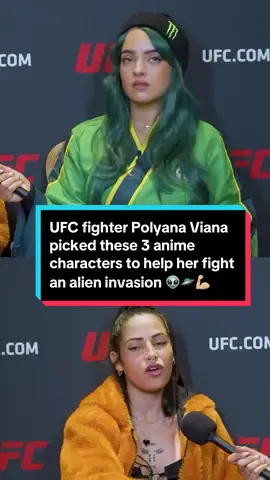 What 3 anime characters would you pick to help fight an alien invasion? UFC fighter Polyana Viana picked these 3 anime characters! #polyanaviana #UFC #monsterenergy #mma #jiujitsu #ufc298 #brazilianjiujitsu #ninadrama #naruto #anime #madara #luffy #onepiece 