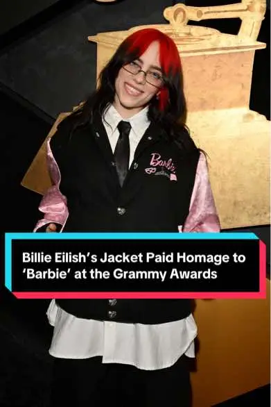 #BillieEilish’s #Barbie jacket detail is the cutest Easter egg at the #Grammys. 🎀 #GrammyAwards 