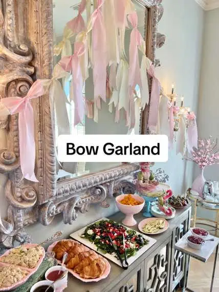 how incredible is my mom?!! She did all of this by herself just to kick off my birthday week🥹 #birthday #birthdaybrunch #bow #bowcore #bridgerton #balletcore #bowgarland #brunch #luncheon #pink 