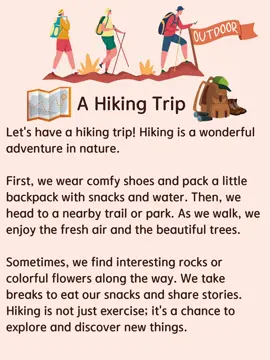 A Hiking Trip #Hiking #nature #comfyshoes #Outdoors #freshair #fyp #fory #foryoupage #english #learnenglish #englishclass #englishlesson #dailyenglishpractice #dailyenglish #englishteacher 