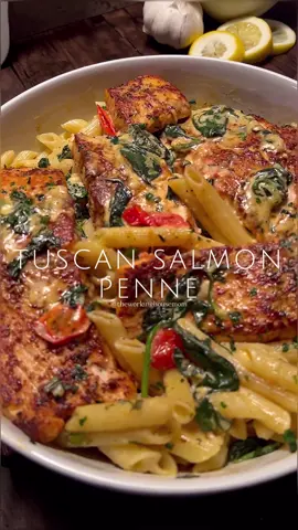 Tuscan Salmon Penne! 🧑🏽‍🍳 theworkinghousemom /IG  {HERE’S WHAT YOU’LL NEED} • 4 Salmon Fillets • 15 Grapes Tomatoes (halved) • 3 tbsp. Green Onions (chopped) • Spinach • 2 generous tbsp. Garlic (minced) • 4 tbsp. Butter • 2 tbsp. Garlic Butter • Fresh Lemon Juice (half lemon) • 2 oz. Chive & Onion @phillycreamchs • 1 1/4 cup Heavy Whipping Cream • Olive Oil • Parsley (garnish) • 1 box Penne Pasta {SEASONING} • Salt/Pepper • Lemon Butter Garlic @kindersflavors • Blackened @oldbay_seasoning • Complete Seasoning @badiaspices #cooking #foodblogger #recipes #influencer #Foodie #foodstagram #pasta #salmonpasta #pescatarian