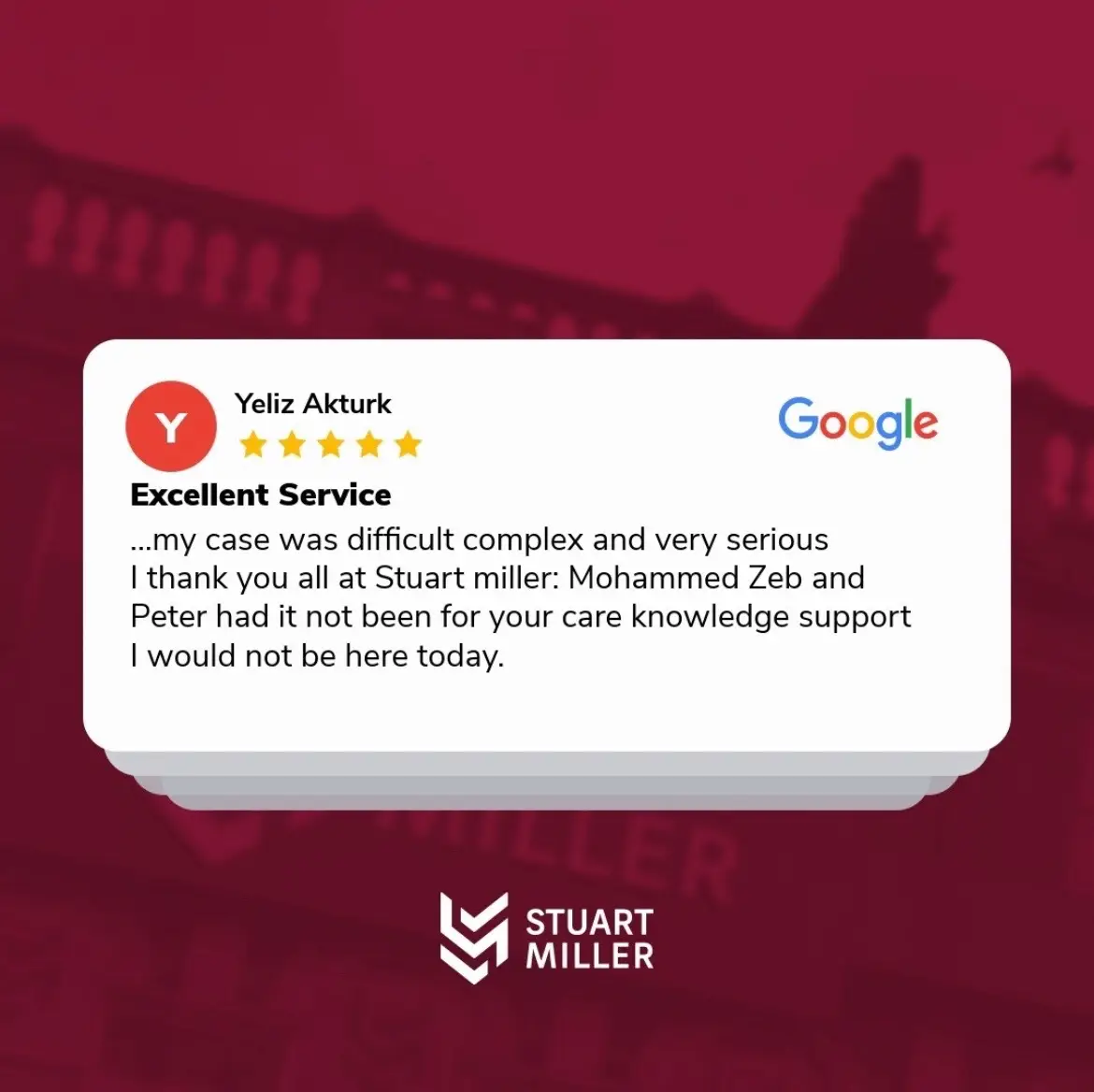 🌟 A heartfelt thank you! 💬 We're deeply grateful for the 5-star review from one of our cherished clients.
 
 At Stuart Miller Solicitors, we're not just about legal expertise; we're here to lend a compassionate ear and offer peace of mind. Your trust and satisfaction mean the world to us! 🤝💼 
 
 #ClientReviews #CompassionateLegalCare #TrustInUs #StuartMillerSolicitors #Fivestarjourney #Clientsatisfaction #Topratedservice #Justice #Positivereviews #clienttestimony #explorepage #viral #trending  #justice #fyp #foryou #explore #trending #legallesson #legalinfo #legalawarness #stuartmillersolicitors #AskUsAnything #LawFirmGuidance #fyp