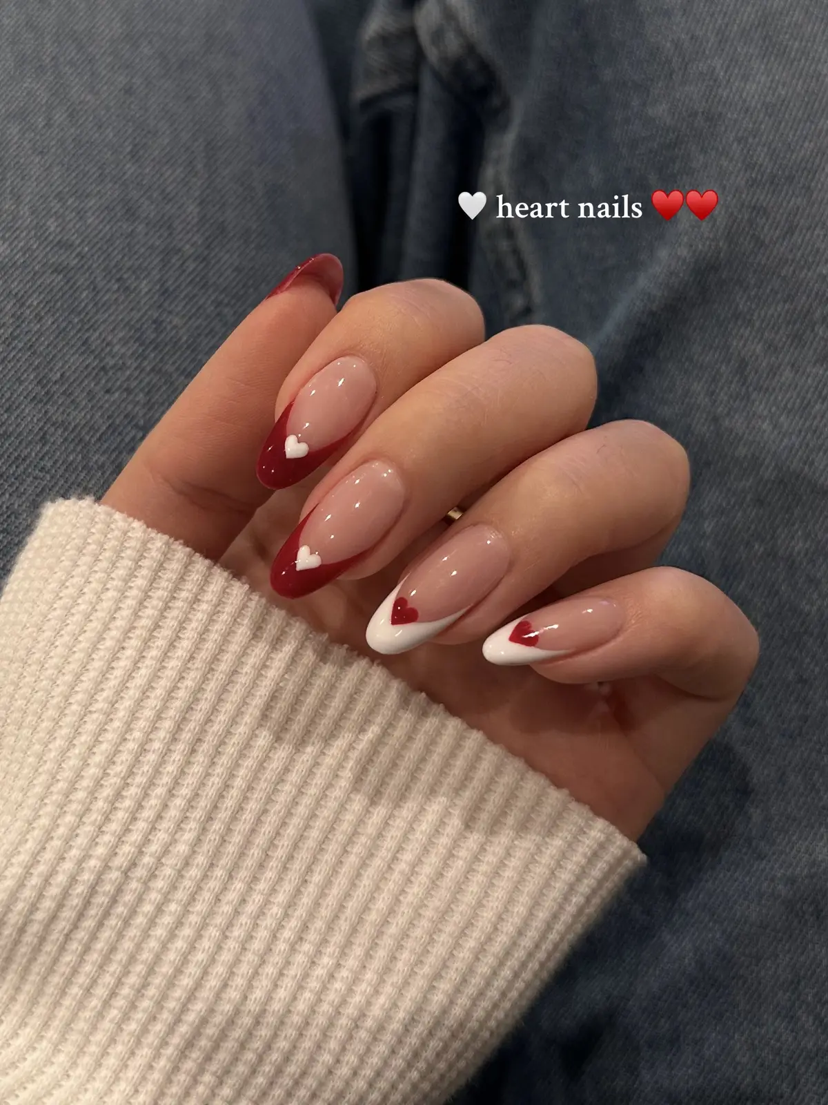 vday is sooooon!! 💌♥️ #nails #nailinspo #diynails #valentinesnails #heartnails #vdaynails #rednails #frenchnails 