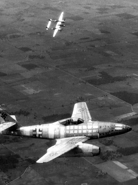 A Messerschmitt Me 262 Gets Shot Down Footage - Colorized WW2 Footage With Sound Design This video contains clips from the shooting down of a German Me 262. The footage depicts American fighter planes tailing the Me 262 back to an airfield before ambushing the aircraft. #ww2 #ww2footage #france #germany #usa #unitedstates #me262 #MesserschmittMe262 #war #battle #dogfight #p51 #p51mustang #p47 #p47thunderbolt #fyp #fypシ #foryou #foryoupage #scratch