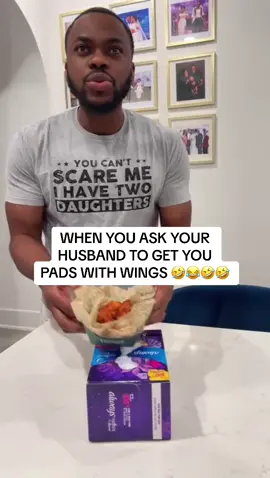 He really got me pads with wings 🤣🤣🤣😂😂🤣🤣😂😂 #couples #marriedtiktok #funny #prank #wife #husband #cauchjoelle #couplecomedy