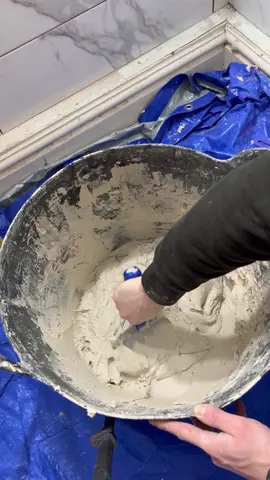 Beginner bathroom tiling 👷🏻‍♂️ how to tile and mix adhesive 🤓 what would you like to learn next?  - - - - #tiling #tiles #construction #tile #bathroom #tiler #tilingwork #fyp #tiktok #tips #howto #tutorial 