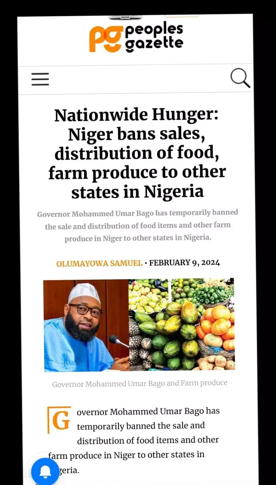 Niger State Governor ban sale, distribution of food, farm produce to other states in Nigeria #uchepete #tiktoknigeria #obidient #tranding #fyp #funnyvideos #cattok #lagostiktok #riverstate #kano 