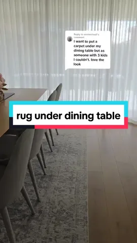 Replying to @anniecrisafi The rug is from Temple & Webster. I'd def recommend it! #rug #diningroomrug #diningtablerug #openplan #homedecor #homestyling #diningtable #Home #interiorstyling #kmart #sheercurtains #aussiehome #foryou  #hometok #houseoftiktok #kitchen #fyp 