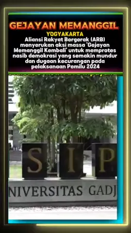 Gejayan Memanggil merupakan sebuah bentuk keresahan atas proses pemilihan umum (pemilu) yang diwarnai dengan banyak kecurangan. Mereka menilai bahwa Jokowi, kandidat pemimpin, serta partai-partai pendukungnya telah mempertontonkan aksi yang mencemari pemilu, dengan melakukan tipu daya dan intimidasi terhadap rakyat. #gejayanmemanggil  ##sayamantabmilihganjar #yakinpilihganjar  #ganjarpranowa  #ganjarmahfud2024  @Ganjar Pranowo 🇮🇩 @Mahfud MD 