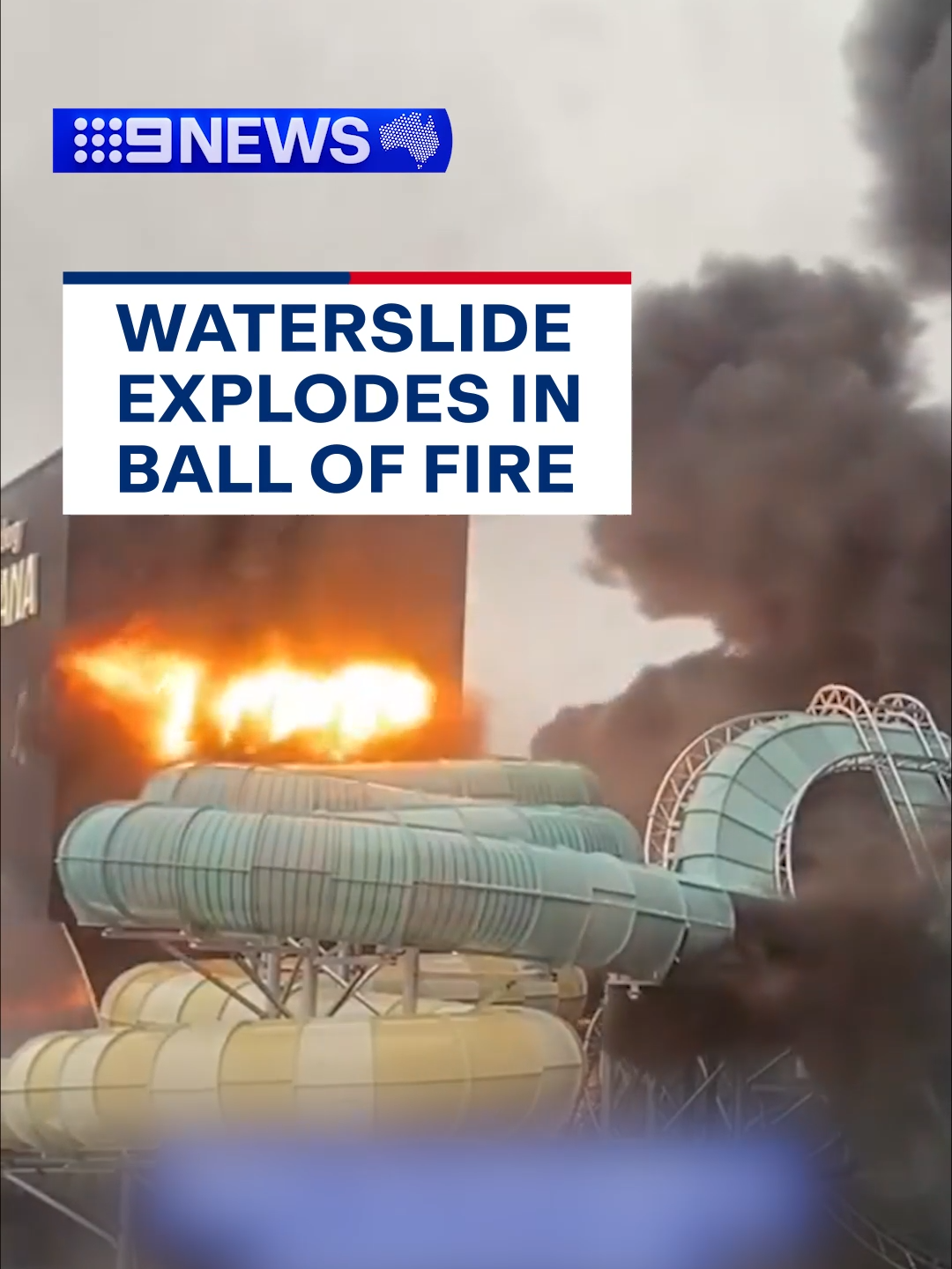 12 people have been treated for minor injuries and one person is unaccounted for 😰 #waterpark #waterslide #explosion #cctv #Sweden  #9News