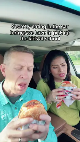 A little quiet time alone to keep our sanity✌️😂 #whocanrelate?#husbandwifecomedy #marriagehumor #parentsbelike #school #eating #burger #carlsjr #clingcatch #dadegreg #fyp @Carl’s Jr. 
