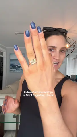 Replying to @al 🧚🏽‍♀️ A closer look at my custom rings that I got hand carved for $25 in Saint Augustine, Florida #saintaugustineflorida #saintaugustine #florida #staugustine #staugustinefl #handcarvedring #customring #customrings #carvedrings #customjewelry #pinterestaesthetic #pinterestoutfit #pinterestinspo #traveltok #gifttok #thingstodoinstagustine 