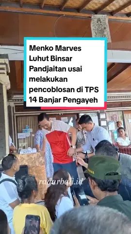Menko Marves Luhut Binsar Pandjaitan usai melakukan pencoblosan di TPS 14 Banjar Pengayehan, Desa Cemagi, Kecamatan Mengwi, Badung pada Pemilu 2024, Rabu (14/2).