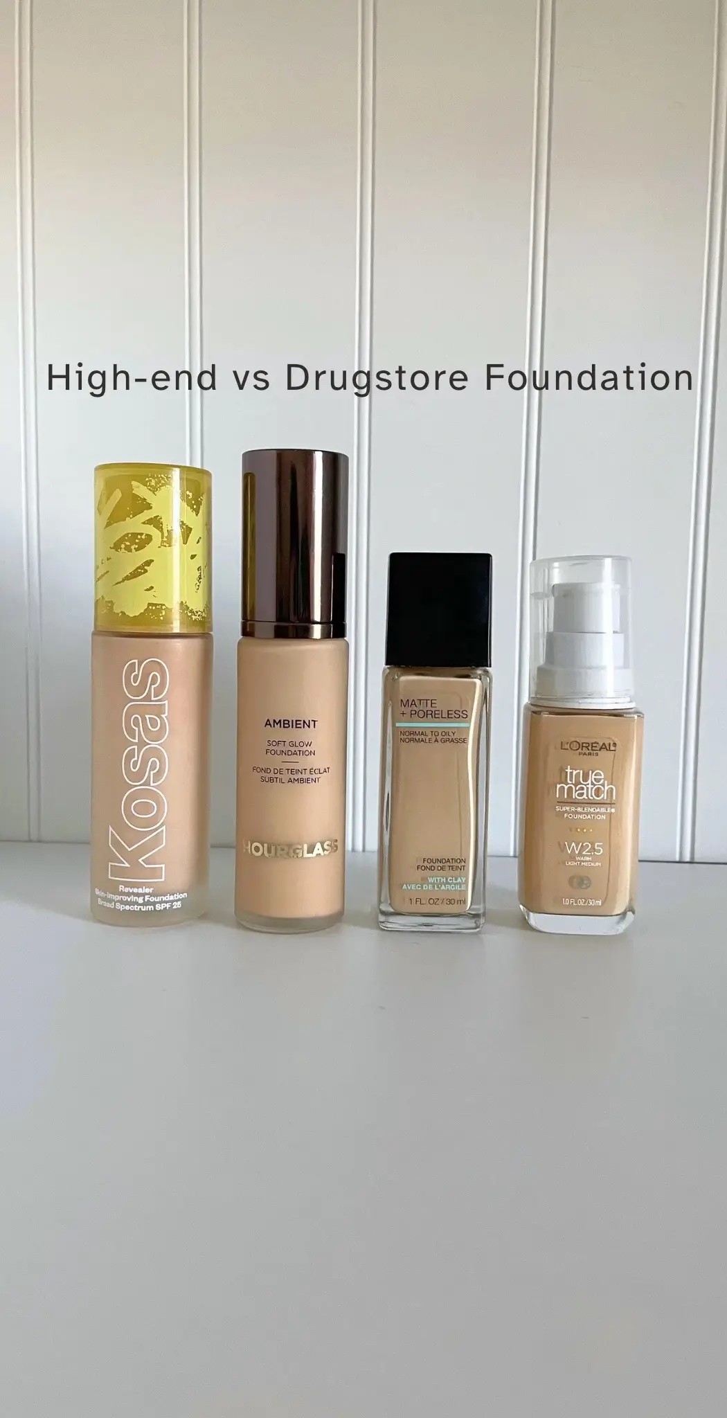 Loreal true match is my everyday go to! Which foundation do you use or recommend? 💌 #beauty #beautyreviews #beautyproducts #makeup #MakeupRoutine #foundation #hourglass #hourglassambient #kosas #kosasrevealer #loreal #lorealtruematch #maybelline #maybellinefitme #fyp #highend #drugstore