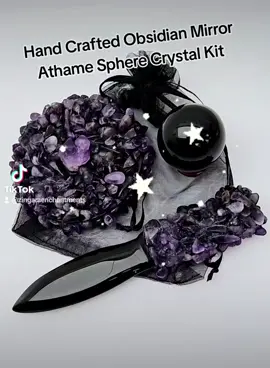 Hand Crafted One of a Kind Obsidian Mirror, Athame & Sphere Crystal Kit 🔮🧚‍♀️🔮 available @ ZingaraEnchantments.etsy.com #obsidian #obsidianmirror #obsidianathame #athame #handcrafted #amethyst #amethystathame #crystalathame #obsidiansphere #blackmirror #witch #witchy #witchyvibes #witchesoftiktok🔮🌙 #witches 