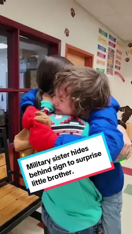Six-year-old cries, happy tears when his special school lunch buddy is revealed. ##militarykind##Siblings##airforce😭