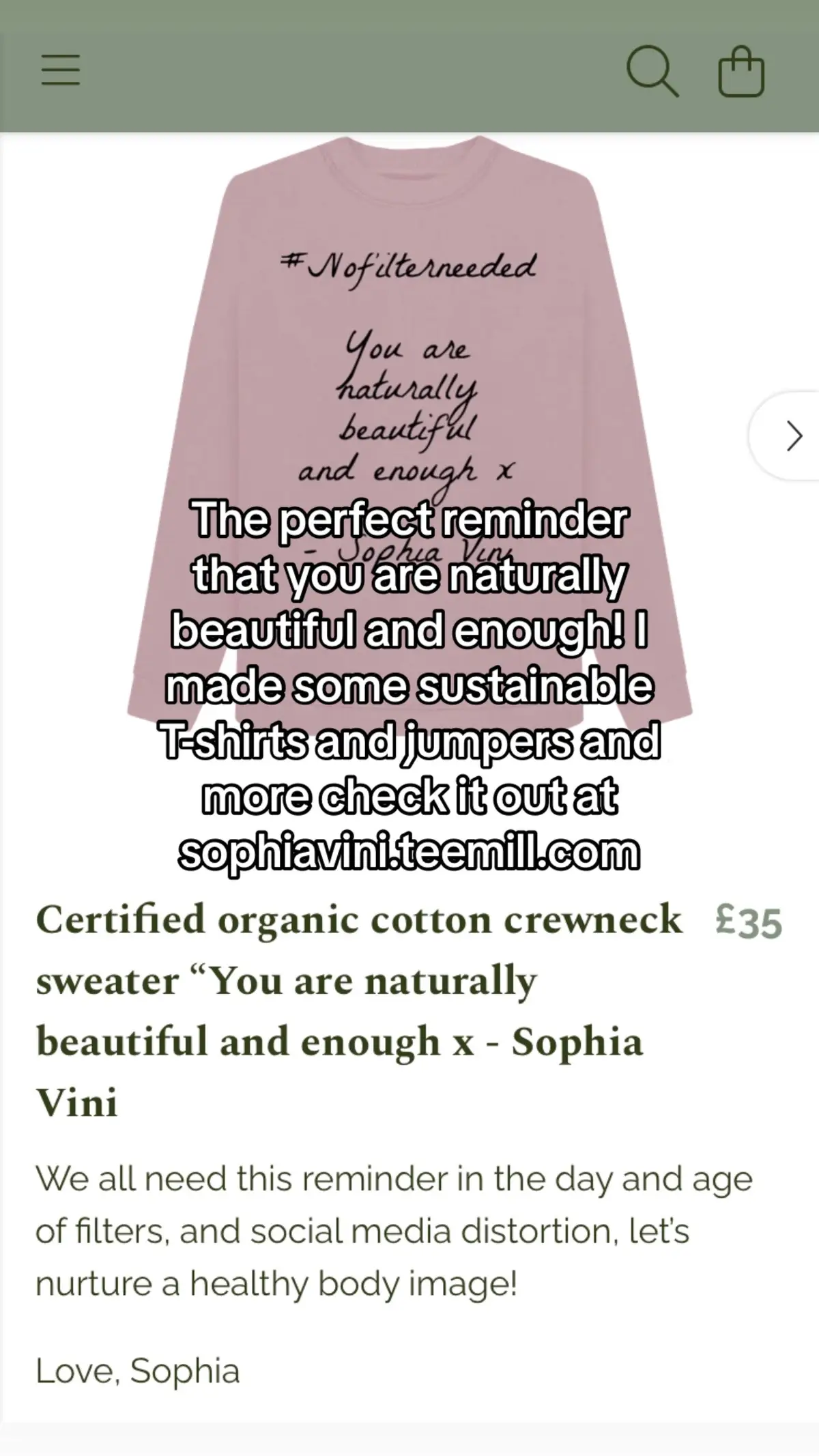 You are naturally beautiful and enough x certified organic cotton crew neck t-shirt and more on my website now: 🥹 all ethical and sustainable ofc 💚 so proud of this aaaah   #sustainableclothingbrand #smallsustainablebusiness #supportfemaleownedbusiness #bodyimagehealing #youareenough❤️ #nofilterzones 