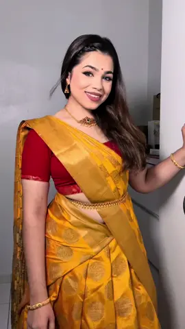 Saree draping as a half saree 💛 #sareedraping #sareetrends #fashion #sareeinspo #OOTD #grwm #sareedrape #indianwear #sareelook #tamil #fyp #viral 