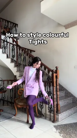 Styling a colourful tight ! I love purple! 💜 Save and Share for inspo!  #fyp #new #fashioninspo #outfitideas #powerofstyle #color #colour #colourful #tights 