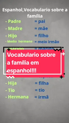 Espanhol,Vocabulario da família! #Espanhol #família #Vocabulario  #brasileducação #foryou #viraltiktok #línguaespanhola 
