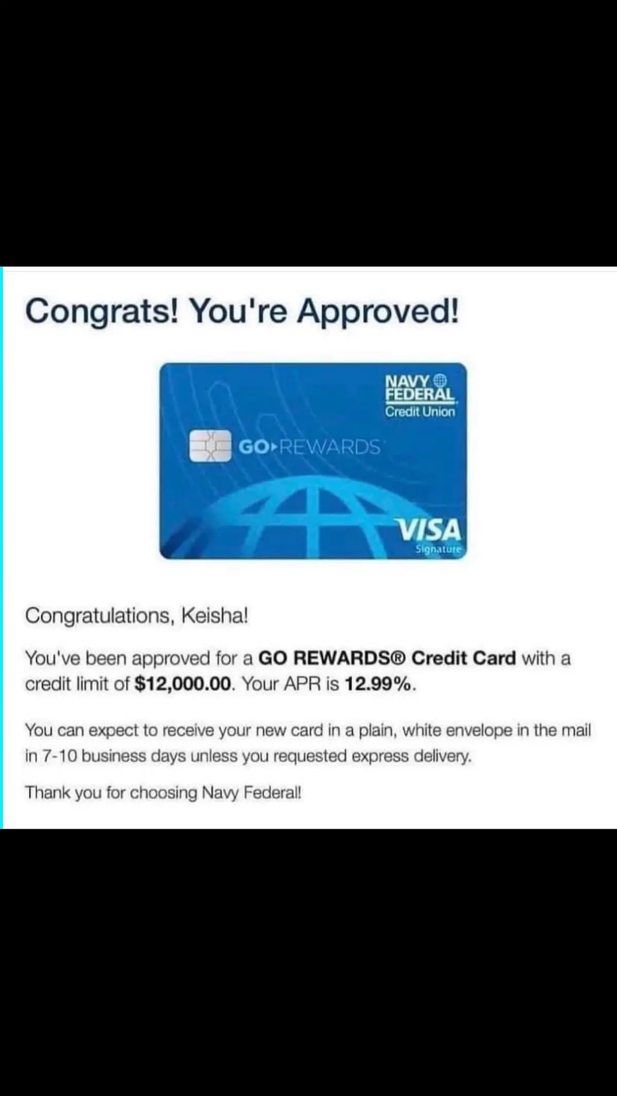 Kudos to Keisha for securing a $12,000 Navy Fed Approval! Elevate your financial profile as adults deserve more than just $500 secured credit cards. Aim for 5+ cards with substantial credit lines, ideally offering perks like free cashback, flights, travel credits, and more! #StartWinningNow 