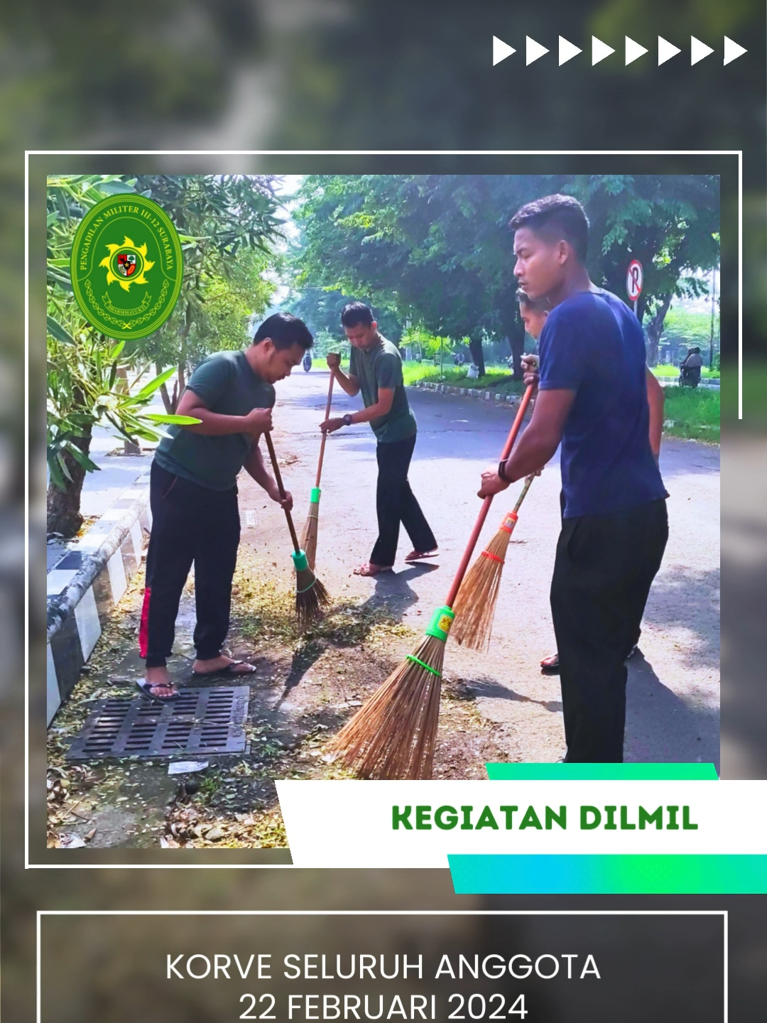 Seluruh anggota melaksanakan korve di lingkungan sekitar kantor Pengadilan Militer III-12 Surabaya. Kegiatan ini dilaksanakan setelah Apel Pagi dengan membersihkan sampah, mencabut rumput, dan membersihkan area depan kantor. #dilmil #dilmilsby #dilmilsurabaya #pengadilan #Peradilan #pengadilanmiliter #pengadilanmilitersurabaya #berakhlak #ASNBerAKHLAK #BanggaMelayaniBangsa #ReformasiBirokrasi #WBKWBBM #kemenPANRB #mahkamahagungRI #zonaintegritas #wilayahbebaskorupsi #wbk #korve #kurve