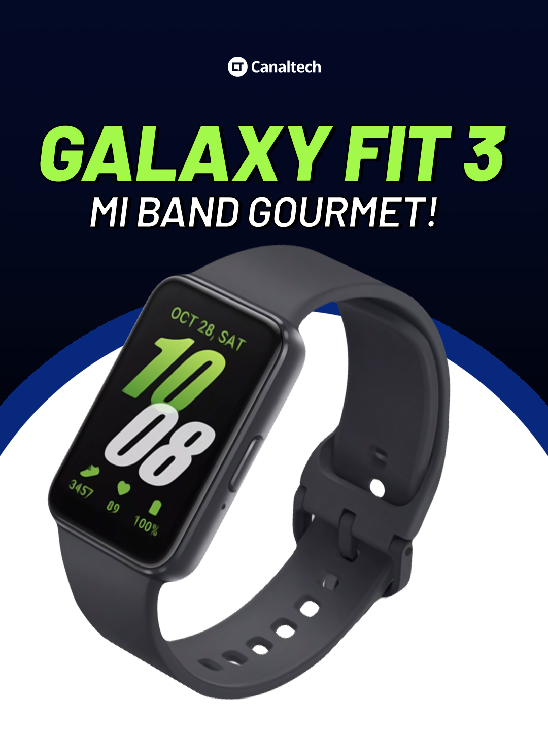 Olha só o que chegou aqui no Canaltech, a nova #smartband da #Samsung! Com vocês, #GalaxyFit3 fora da caixa 📦