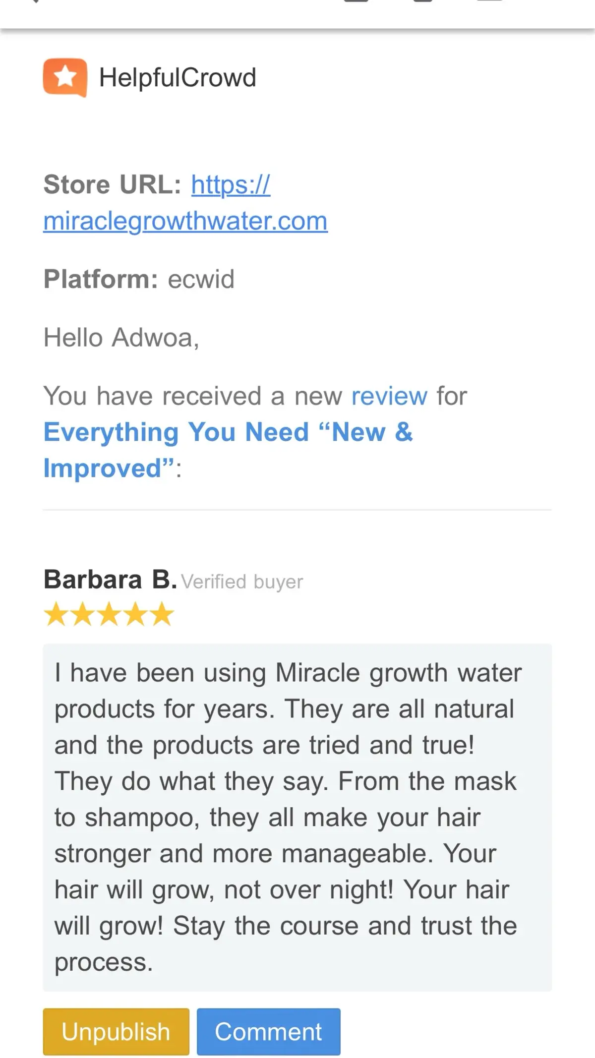 CUSTOMER FEEDBACK IS THE REAL PROOF!!!! #miraclegrowthwater #ricewater&roses #growhair #stophairlossforgood#beusty #hairproducts #naturalhaircare 