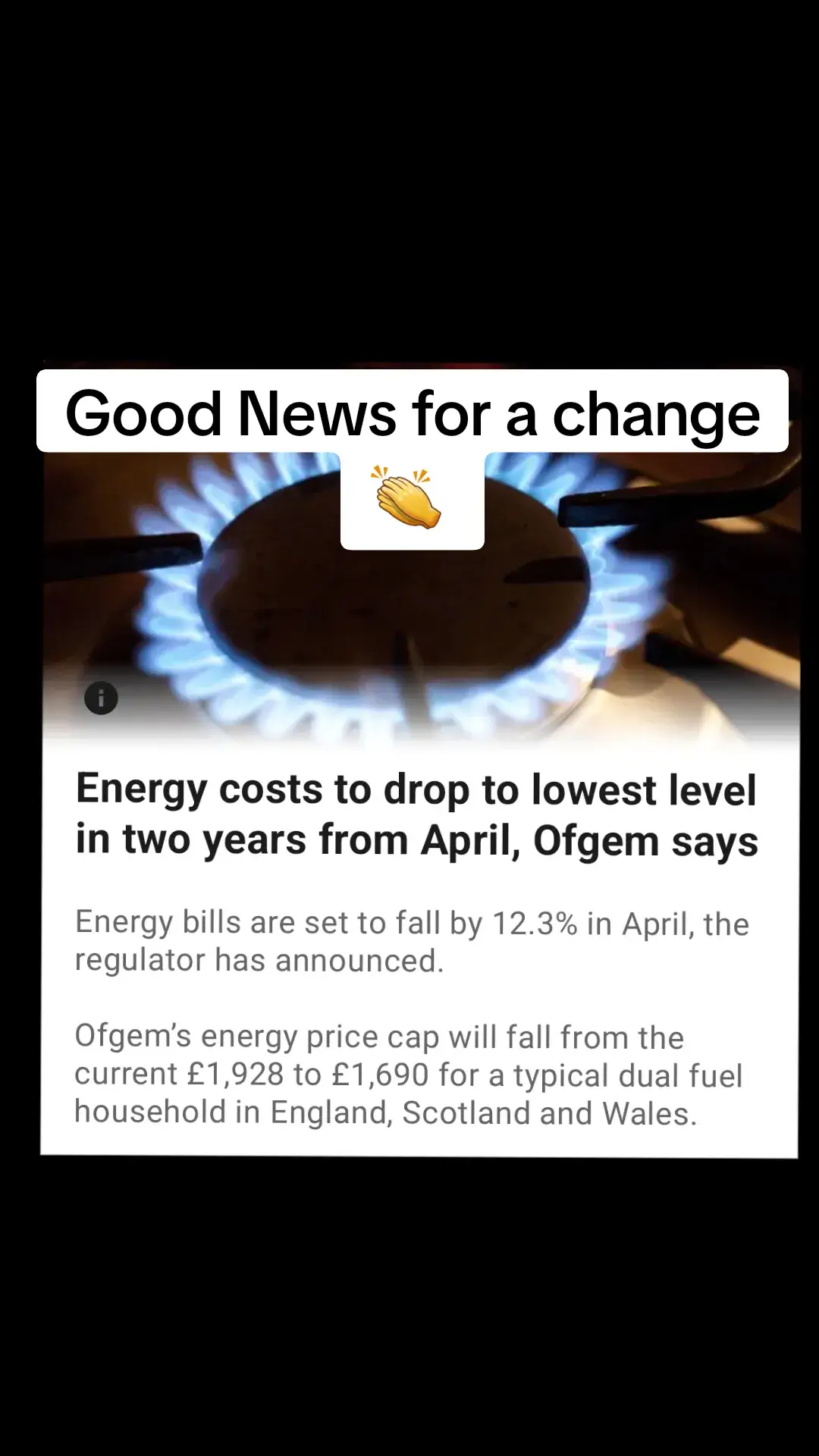 Energy bills are set to fall by 12.3% in April, the regulator has announced, reducing a typical annual bill by £238. Ofgem’s energy price cap will fall from the current £1,928 to £1,690 for a typical dual fuel household in England, Scotland and Wales. Ofgem said the fall in the price cap would see energy charges reach the lowest level since Russia’s invasion of Ukraine in February 2022, which caused a spike in the wholesale market, driving up costs for suppliers and customers. Ofgem chief executive Jonathan Brearley said: “This is good news to see the price cap drop to its lowest level in more than two years – and to see energy bills for the average household drop by £690 since the peak of the crisis – but there are still big issues that we must tackle head-on to ensure we build a system that’s more resilient for the long term and fairer to customers. #fyp #uk #ukpolitics #foryoupage #energy #ofgem 