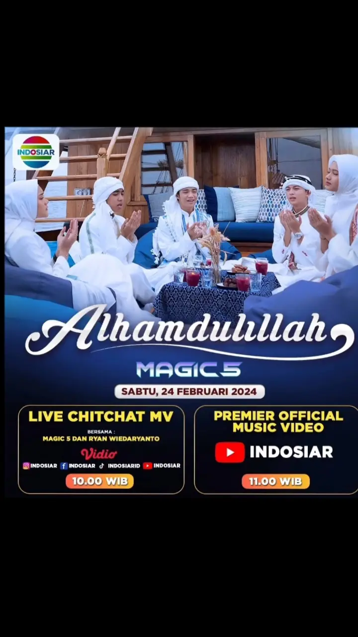 besok hari sabtu 24.02.24 rilis lagu m5 di YouTube nya indosiar pukul 11.00 wib & chitchat pukul 10.00 wib hanya di YouTube nya indosiar stay tune  #magic5?🙌🏻 #pemainmagic5indosiar #singleterbaru #newsingle #ostmagic5 #alhamdulillah #sountrackmagic5 