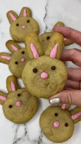 Bunny cookies 🐰🍪 It’s so easy to turn a normal cookie into a bunny cookie  🐰🍪 just in time for #easter  All you need is cookie dough and some melted chocolate 🍫  I used peanut butter cookies for these and they were delicious 💗💗 #cookies #baking #easterbaking #easterbunny #cakedbyrach #bakingideas #cutefood 