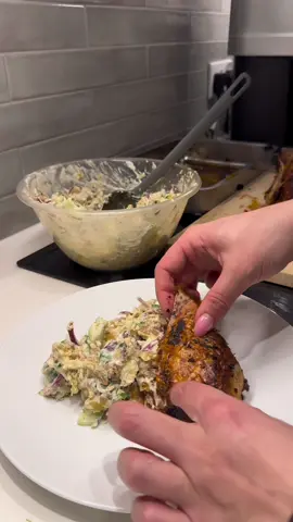 Viral crispy potato salad 🤤🥔🥒✨ This is great to have in your fridge for the week, then can add whatever you like! I served mine with some roast chicken 🤤 Ingredients: - 1kg baby potatoes - half a red onion - Handful of fresh parsley - Half a cucumber - 1 lemon juice  - 1 tbsp light mayo - 2 heaped tbsp Greek yoghurt  - 1 tsp Dijon mustard  - 1 garlic clove or 1 tsp garlic granules  - salt and pepper - Olive oil  Preheat your oven to 180. Boil your potatoes until soft (about 10-15 mins). Once soft, put on a baking tray and crush down the potatoes until they’re all flat. Drizzle over some olive oil, and whatever seasoning you like on the potatoes, I used smoked paprika, salt and pepper. Bake these in the oven for about an hour or until crispy. To make the sauce mix the mayo, yoghurt, mustard, garlic, lemon juice, salt and pepper, then add the cucumber, parsley and red onion. Taste and make any adjustments to suit you! Once the potatoes are cooked, mix everything together and enjoy! #crispypotatosalad #viralcrispypotatosalad #viralpotatosalad #potatosalad #potatosaladrecipe 