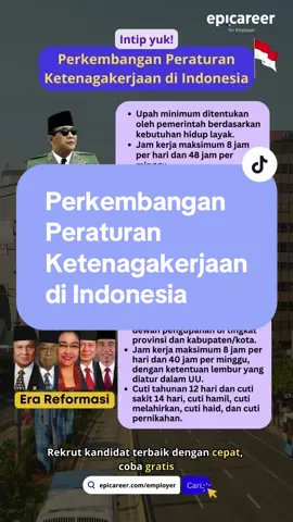 Nah dari perbedaan-perbedaan tersebut menunjukkan bahwa aturan ketenagakerjaan di Indonesia terus berkembang dan semakin memberikan perlindungan kepada buruh. BTW mana era favoritmu sebagai pekerja? Untuk HR yang cari kandidat, jangan lupa untuk mencoba epicareer.com/employer secara gratis ya💜 #EpicareerForEmployer #EpicareerEmployer #HireWithEpicareer #HR #Employer #lowongankerja #loker #carikerja #viral #trending #phk #karyawan #fyp #foryoupage #pengangguran #soekarno #soeharto #jokowi 