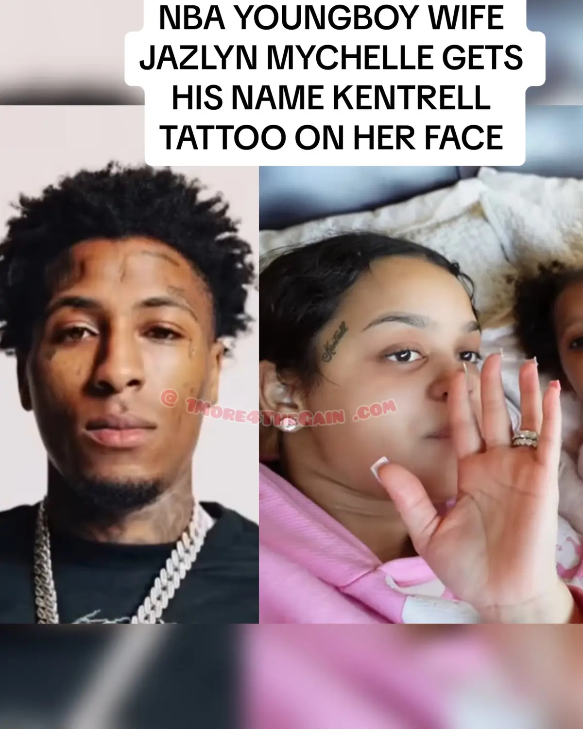 #NBAYOUNGBOY WIFE #JAZLYNMYCHELLE GETS HIS NAME KENTRELL TATTOO ON HER FACE 