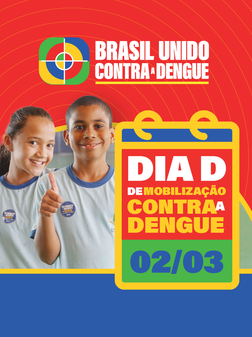 A mobilização contra a dengue é de todos nós! Nas escolas, no trabalho, na casa e na vizinhança: reservando 10 minutos no combate ao mosquito, é possível diminuir a quantidade de focos do Aedes aegypti. Vale lembrar que 75% desses focos ficam localizados nas residências e ao redor delas. Anote aí: hoje (02 de março) é o Dia D de Mobilização Contra a Dengue em todo o país. Mas esse lembrete continua valendo todos os dias, heim?  Acesse gov.br/mosquito e veja as ações que você pode fazer por aí! É o #BrasilUnidoContraADengue! #10MinutosContraADengue #CombateAoMosquito