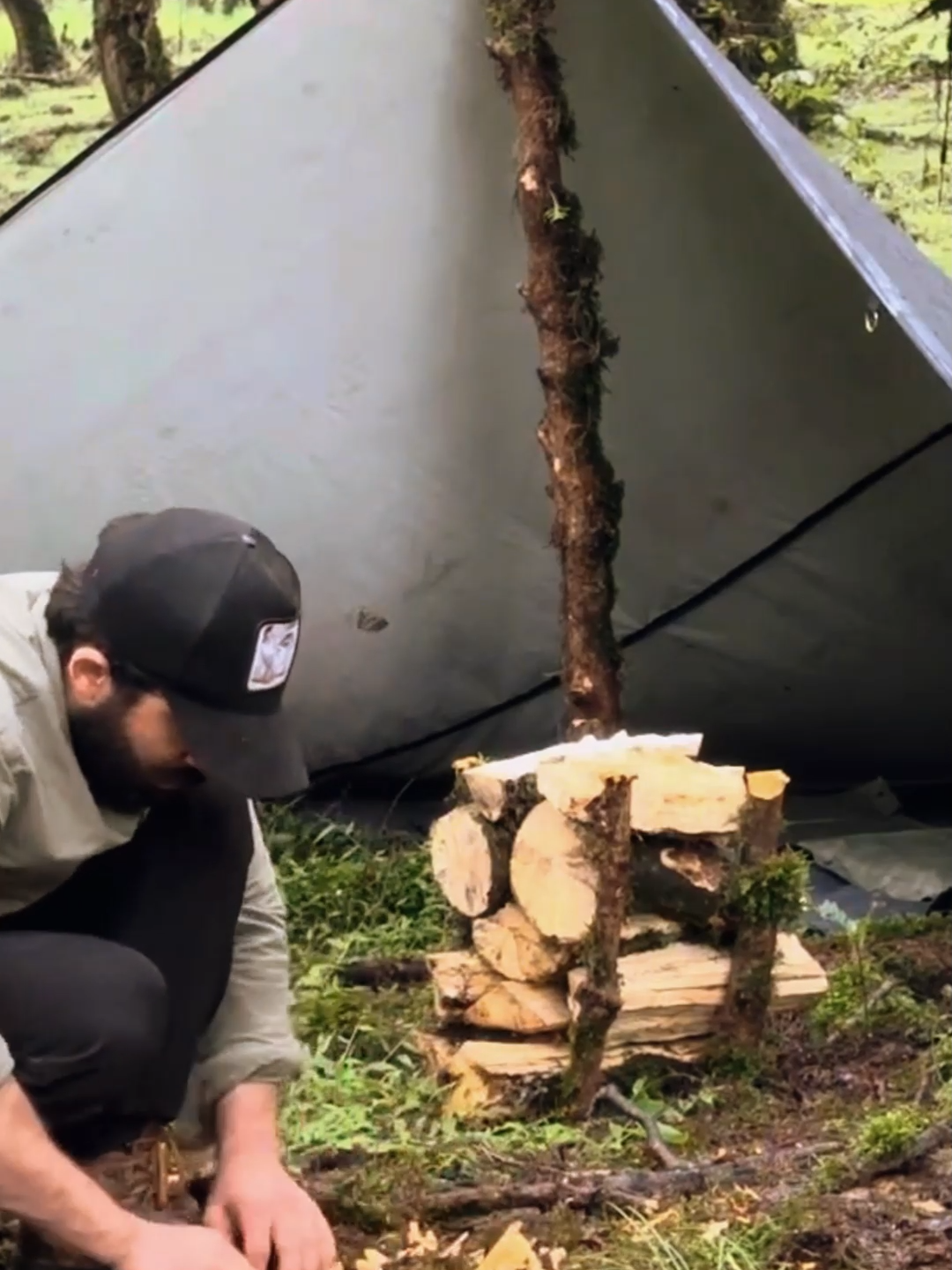 Relaxing in the tent shelter #bushcrafting  #build  #camping  #ourdoor  #shelter  #survival  #viral  #fyp  #camp  #craftingvisionary