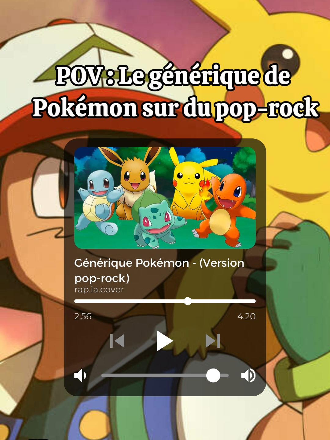 Reprise du générique de Pokémon version pop-rock par une IA !   Tous le son est composé par l'IA en lui indiquant les paroles de la musique. Proposez moi des sons de RAP à essayer le rendu est parfois fou !  Abonnes toi  #generiquedessinanime #poprock #ia #rapcoveria #pokémon