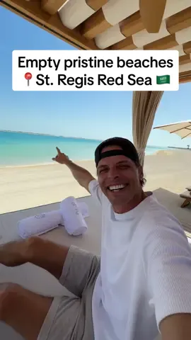 Beach escape all for yourself? Well, here at the brand new St. Regis Red Sea Resort you have a picture perfect white sand beach just for you! 🏝️ Everything brand new and crystal clear sea water of the Red Sea. There is a watersports, there are beach chairs, cabanas, super friendly staff, 2 swimming pools… pick your spot! 😁 #saudiarabia #redsea #stregis #beach 